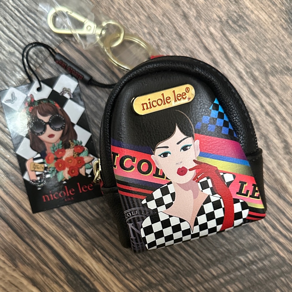 Nicole Lee Black and Red Mini Backpack Keychain